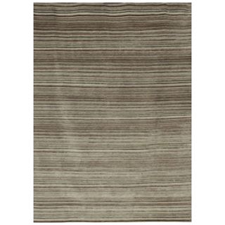 Indo tibetan Stripe Gray Brown Wool Rug (5'6 x 8'6) JRCPL One Of A Kind