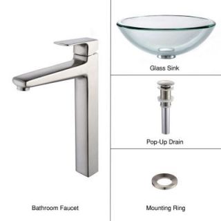 KRAUS Vessel Sink in Clear Glass with Virtus Faucet in Brushed Nickel C GV 101  15500BN