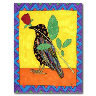 Oaxacan Crow with Red Rose Post Card
