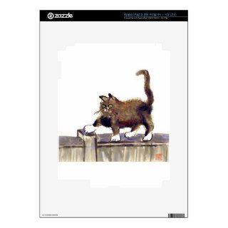 Catwalk   kitty walks on the fence, Sumi e Skins For iPad 3