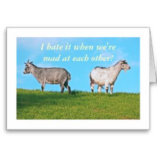 TWO GOATS, BACKS TO EACH OTHER. "I HATE IT WHEN WE GREETING CARDS