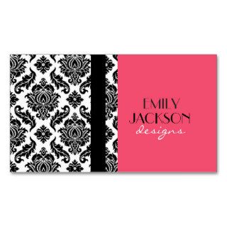 Damask Business Cards Pink  Black and White