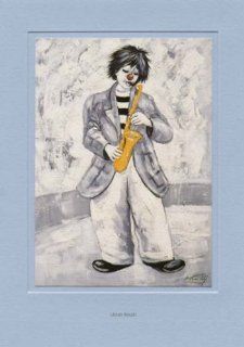Artoz Kunstkarte Knutti Clown mit Saxophon, Format A5, ein Set besteht aus Einlegeblatt, Kuvert und Karte   verpackt zu 6 Sets   Preis für 6 Sets Bürobedarf & Schreibwaren