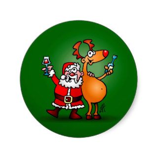 Santa Claus and his Reindeer Round Sticker