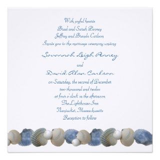 Blue Seashell Border With Reply, Wedding Invite