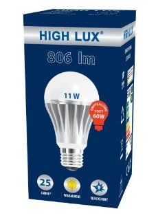 HIGH LUX HB 64006   LED Lampe Bulb in Glühlampenform und  größe, 11 W, E27, 806 Lumen, 170 cd, 25.000 Std., 2.700 K warmweiß, 60 x 112mm, empfohlen als Ersatz für 60W Glühlampen (auch im vorteilhaften 3 Pack erhältlich) Versandkostenfrei ab 3 Artike