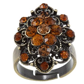 City Style Antiqued Gold Smoke Topaz Crystal Flower Cut Ring City Style Crystal, Glass & Bead Rings