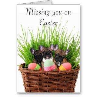 Missing you on Easter French bulldog puppies card