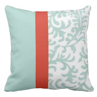 Red and Teal Blue Floral Damask Pillow