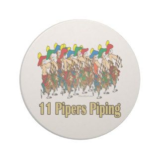 eleven pipers piping  11th day of christmas drink coasters