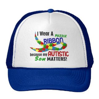 I Wear Puzzle Ribbon For My Son 33 AUTISM T Shirts Trucker Hats