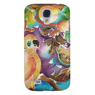 Tropical Birds at Full Moon Paradise Silk Painting Galaxy S4 Covers