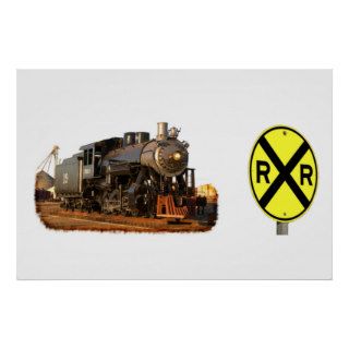 Steam Locomotive And Railroad Crossing Poster