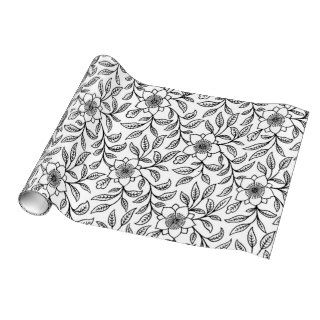 Vintage Lace Floral Flowers Black White Party Gift Wrap