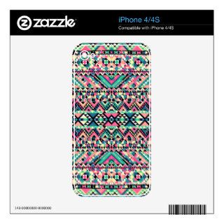 Pink Turquoise Girly Aztec Andes Tribal Pattern Skin For iPhone 4S