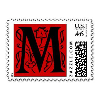 Fancy Red Letter M Postage Stamps