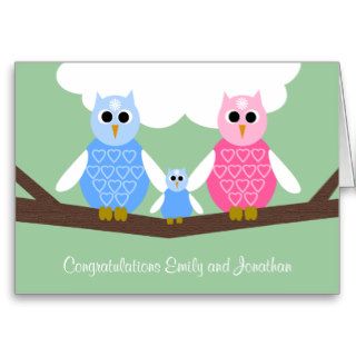 New Baby Boy Congratulations Card with Owl Family