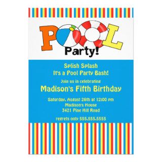 Pool Party Birthday Invitation Bright Stripes