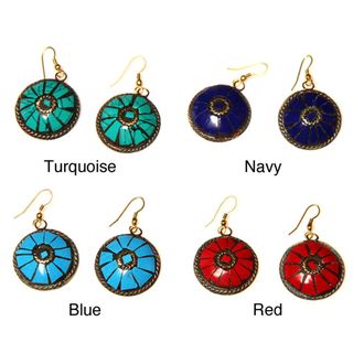 Brass Natural Stone Round Inlay Earrings (India) Earrings