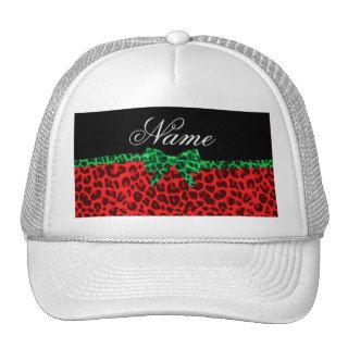 Personalized name red leopard print green bow trucker hat