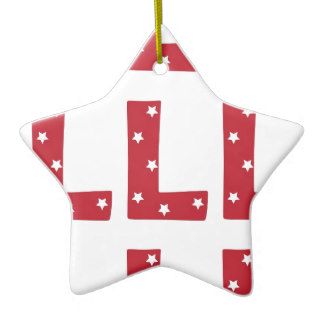 Letter L   White Stars on Dark Red Ornaments
