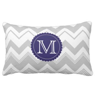 Gray White Monogram Chevron Pattern Pillow