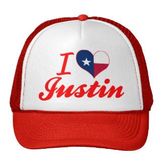 I Love Justin, Texas Trucker Hats