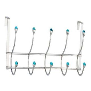 Elegant Home Fashions OTD   5 Over The Door Hooks in Chrome with Blue Jewel HDT32802