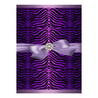 Purple Zebra Print & Bow Sweet16 Birthday Invite