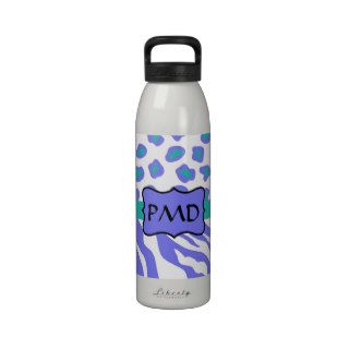 Lavender, White & Teal Zebra & Cheetah Personalize Water Bottle