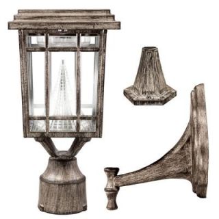 Gama Sonic Prairie 1 Light Outdoor Weathered Bronze Solar Lamp with Wall Post and 3 in. Fitter Brackets GS 114 FWP