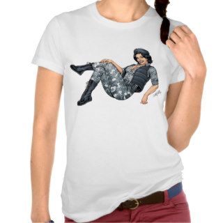 Army Black Beret Pinup in Camouflage Art by Al Rio T shirts