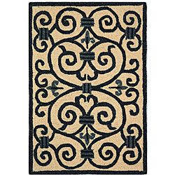 Hand hooked Iron Gate Ivory/ Navy Blue Wool Rug (1'8 x 2'6) Accent Rugs