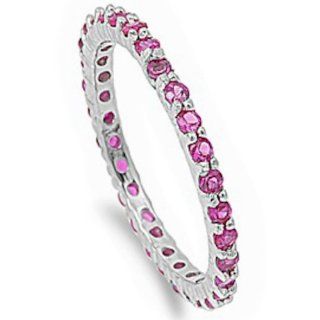 Stackable Ruby Cubic Zirconia Eternity Anniversary Band .925 Sterling Silver Ring Size 4 Jewelry