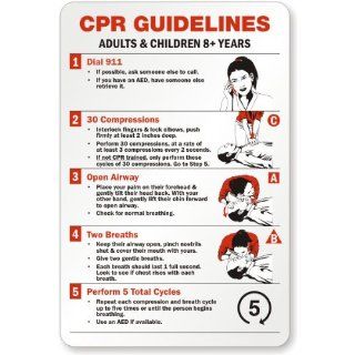 SmartSign Aluminum Sign, Legend "CPR Guidelines Adults & Children" with Graphic, 18" high x 12" wide, Black/Red on White