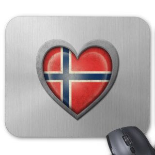 Norwegian Heart Flag Stainless Steel Effect Mousepad