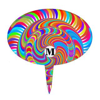 Monogram. Chic Multicolor Swirl. Trending, Stylish Cake Topper