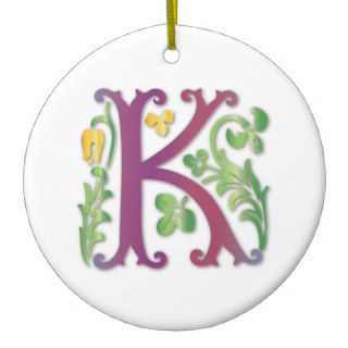 Letter K Monogram Fleur de lis Christmas Ornament