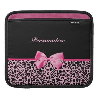 Trendy Pink And Black Leopard Hot Pink Ribbon iPad Sleeve