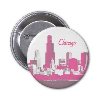 Chicago Skyline Pink Sketch Button
