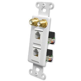 OEM Systems Pro Wire Combo Jack Plate (2 Coax, 2 RJ11), White Electronics