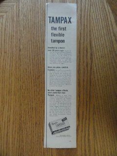 Tampax, the first flexible tampon.1957 Print Ad. (invented by a doctor over 20 years ago.) Orinigal Magazine Print Art.  