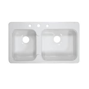 Lyons Industries Style C Dual Mount Acrylic 33x19x7.25 3 Hole 40/60 Double Bowl Kitchen Sink in White DKS01C 3.5