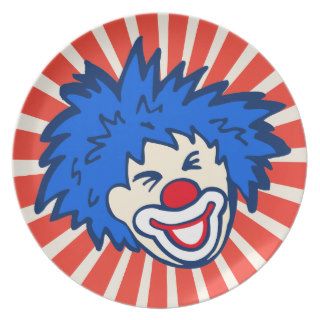 Clown blue hair circus carnival party kids plate
