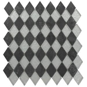 Splashback Tile Tectonic Diamond Black Slate and Silver 11 in. x 12 in. x 8 mm Glass Floor and Wall Tile TECTONIC DIAMOND BLACK SLATE  & SILVER