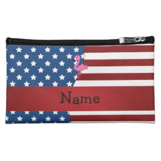 Personalized name Patriotic flamingo Makeup Bag