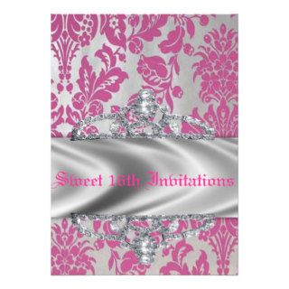 Sweet 16th Pink & Silver Damask Invitations