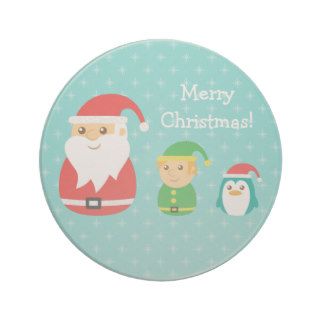 Cute Santa, Elf and Penguin, Merry Christmas Coaster