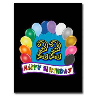 22nd Birthday Gifts with Assorted Balloons Design Post Card