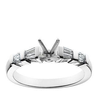 Platinum Engagement Ring Setting with Round and Tapered Baguette Sidestones (1/4 cttw) Jewelry